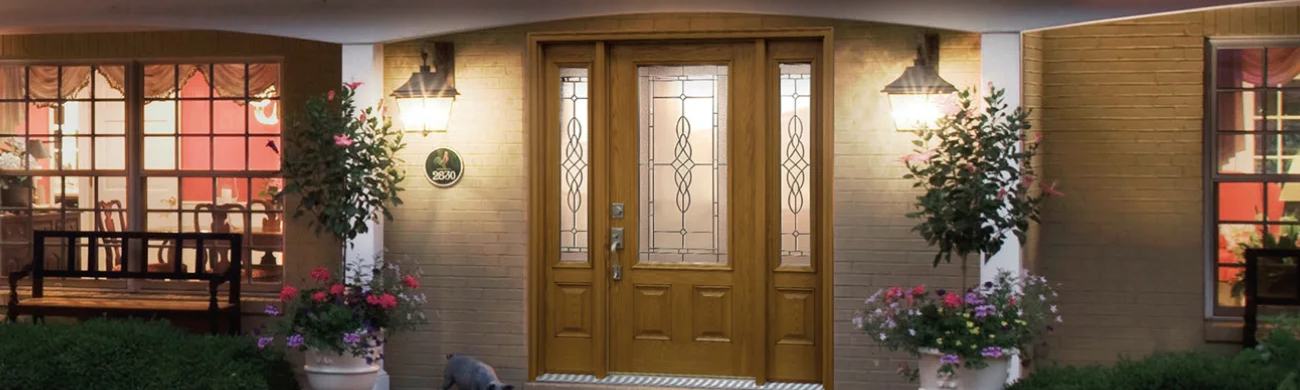 Decorative glass entry door Chesterfield replacement doors installation